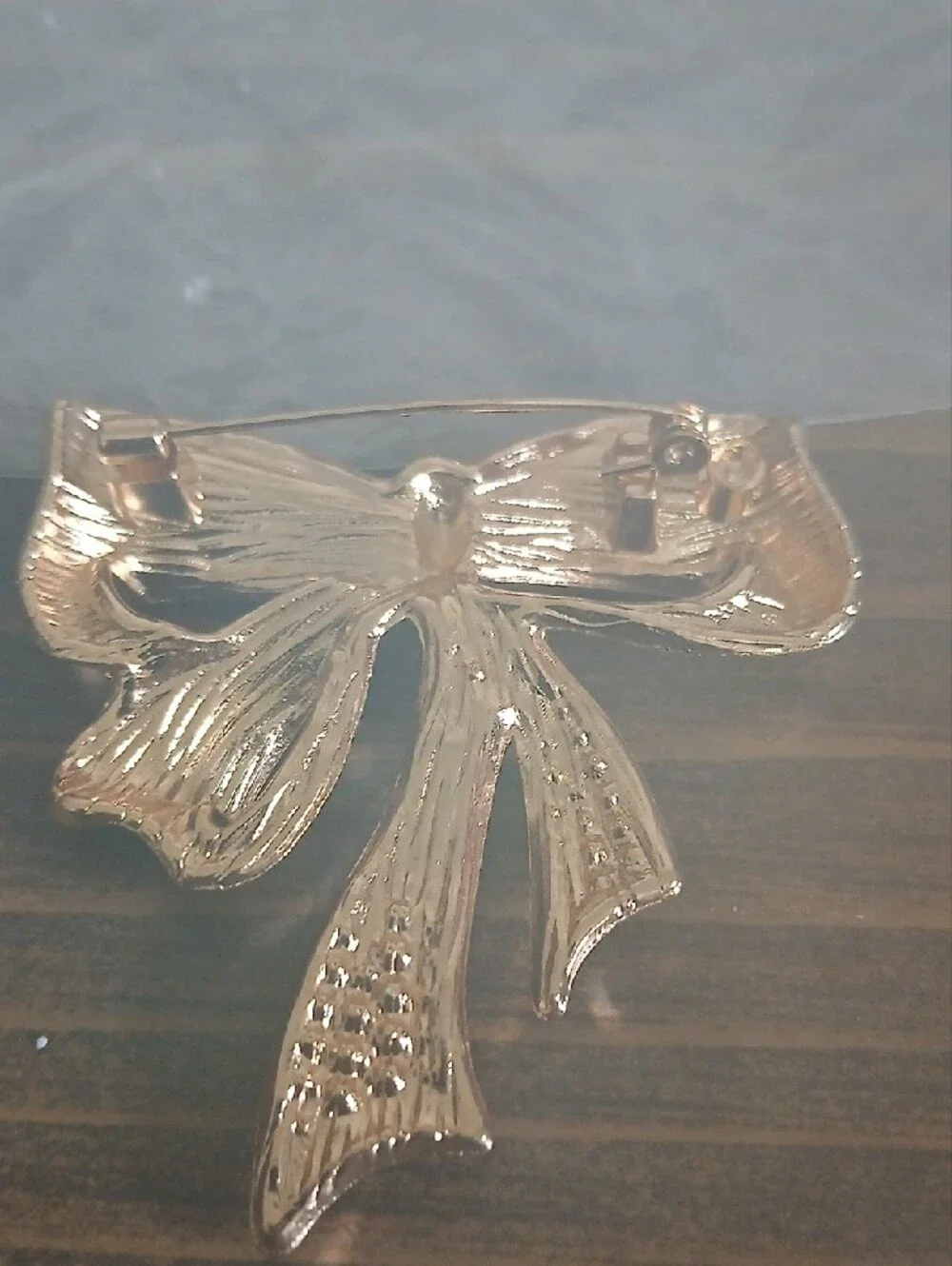 Gold-Tone Patriotic Ribbon Bow Brooch with Red, White & Blue Enamel